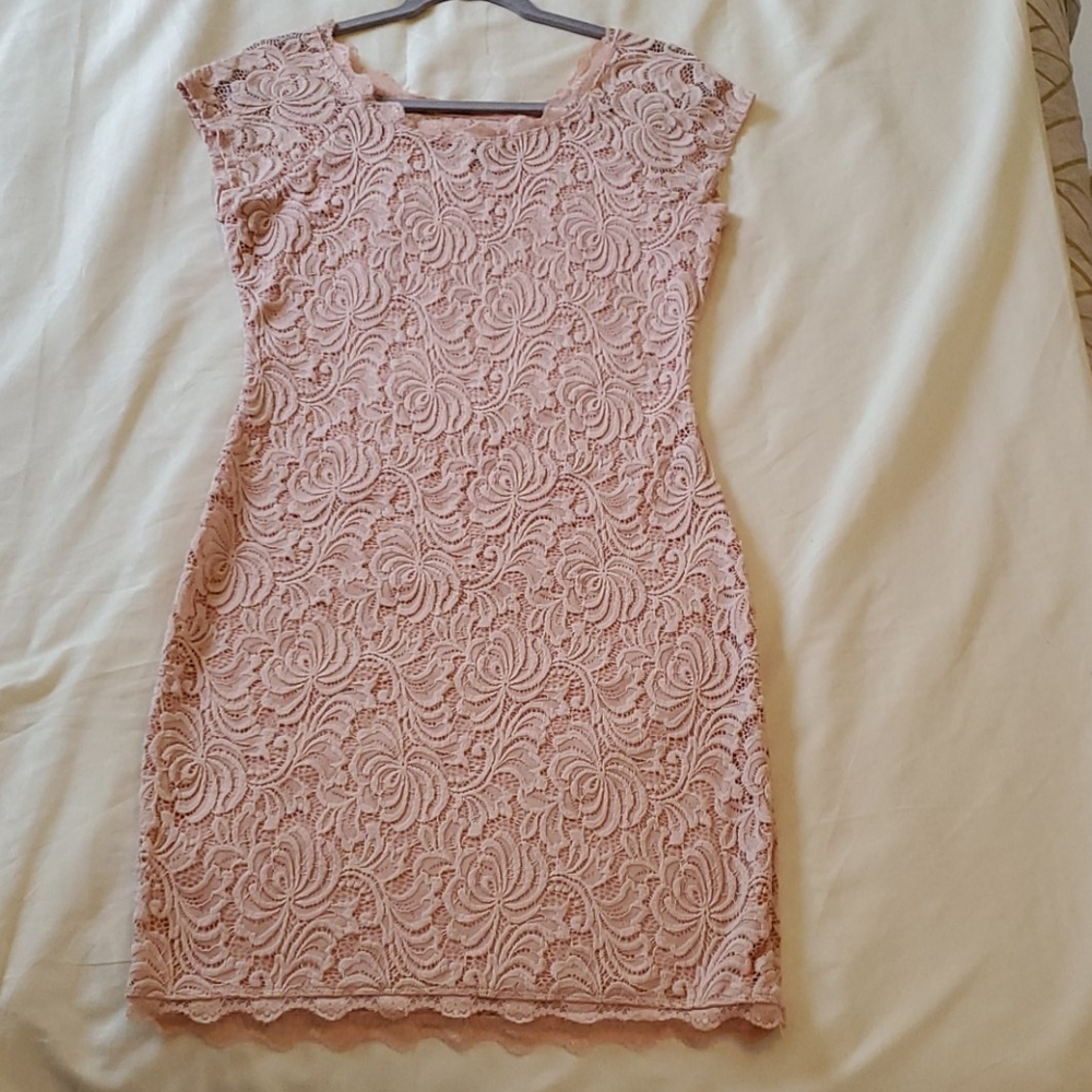 Womens Blush Pink Lace Embroidered Dress